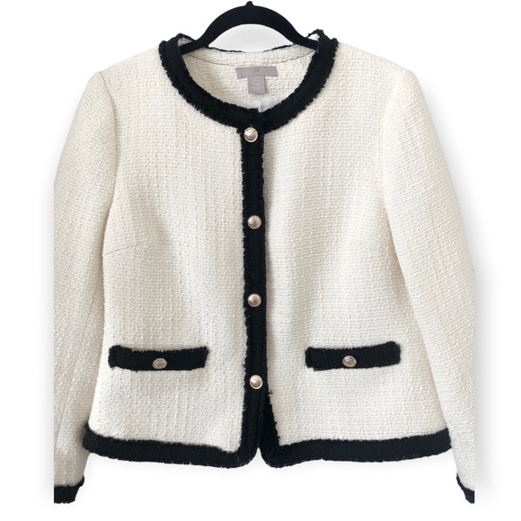 ❌SOLD❌H&M Classic Wool Blend White Tweed Jacket - Picture 2 of 13